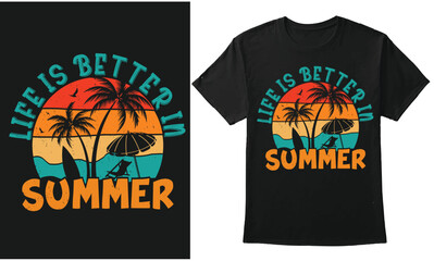 Life Is Better In Summer Retro Vintage Sunset, Summer Vector Design For T-shirt Banner Hoodie Background Etc