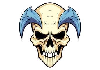 Skull sign or icon with horns. Mascot skull emblem with outline.