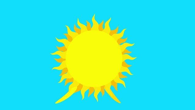Sun cartoon 2d yellow walking character isolated. Flat style animation star. Good for modern explainer, educational or business film, titles, etc.
