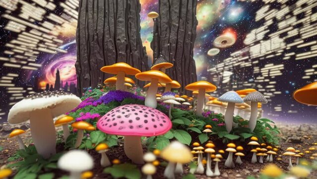 Mushroom forest space portal, a.i. generated