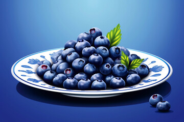 Fototapeta premium Juicy delicious blueberry lies on a beautiful plate, Ai generated
