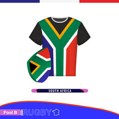Rugby jersey of South Africa national team with flag.