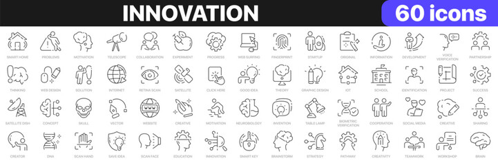 Fototapeta na wymiar Innovation line icons collection. Technology, creative, brainstorm, education icons. UI icon set. Thin outline icons pack. Vector illustration EPS10