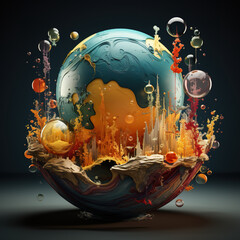 A picture of a globe with a lot of different things around it. Generative AI.