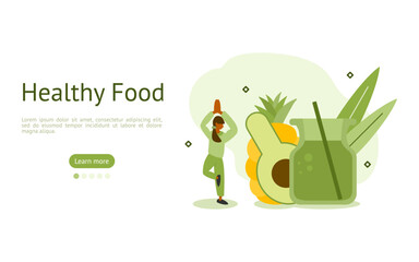 healthy nutrition illustration set. characters eaten fresh vegetables or vegetable juice. balanced eating with diet concept. vector illustration.