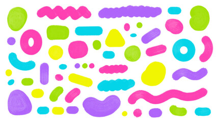 手描きのビビッドなネオンカラーのシンプルでかわいい抽象的な形のセット - 透過するカラフルなパーツ･あしらい
