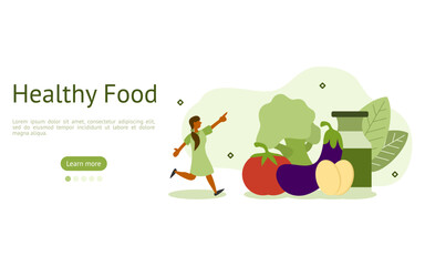 healthy nutrition illustration set. characters eaten fresh vegetables with eggs and milks. balanced eating with diet concept. vector illustration.