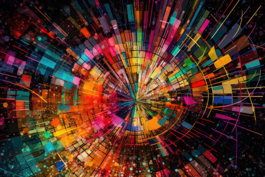 Modern colorful cyclic layers of glowing lights pattern