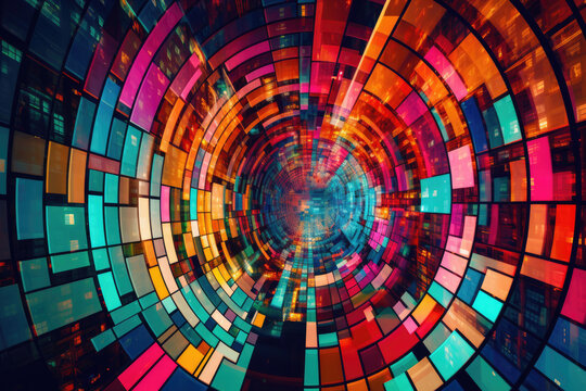 Modern colorful cyclic layers of glowing lights pattern