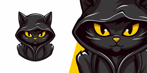 Cute Black Cat Head Logo Mascot: Sport & E-Sport Team Illustration Vector Graphic