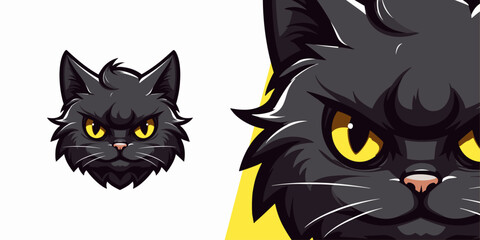 Cute Black Cat Head Logo Mascot: Illustration Vector for Sport & E-Sport Teams