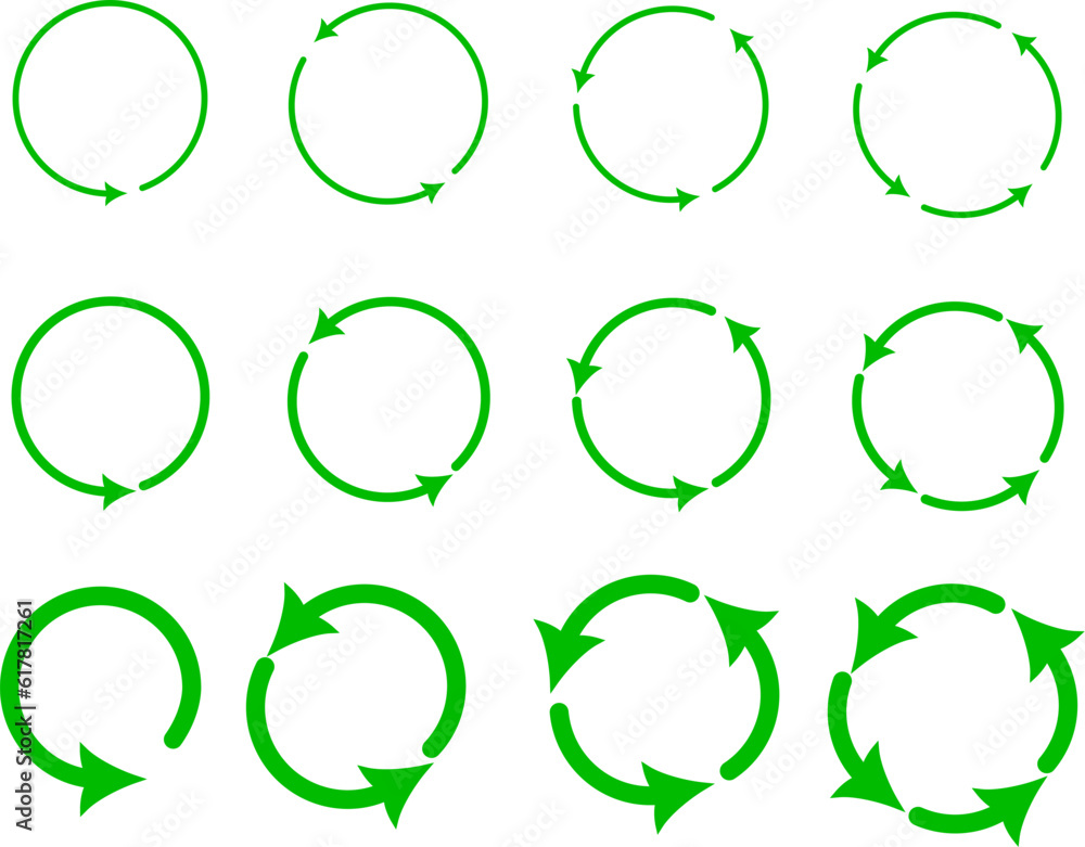 Aufkleber the circular arrows are different green color, different thickness. replaceable vector design.