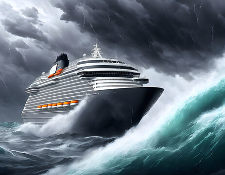 Cruise ship in the storm - Generative AI