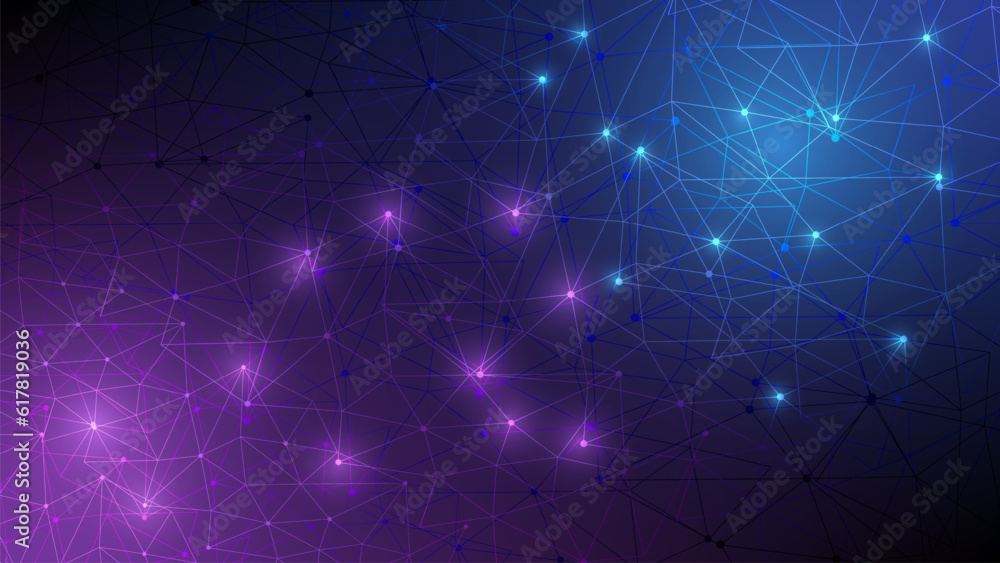 Poster abstract futuristic - molecules technology with polygonal shapes on dark blue background. illustrati
