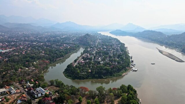 Aerial drone shots of Luang Prabang, Laos