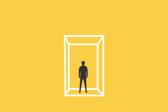 businessman needs psychological help. Social isolation concept. male empowerment movement. Violence in family. man locked in cage