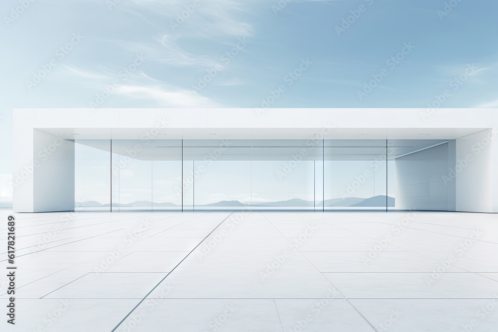 Poster white minimal architecture building background empty wide space for mock up, concrete floor car park