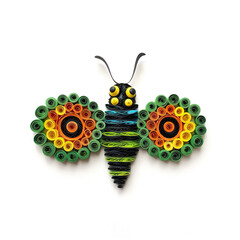 Obraz premium A colorful butterfly made out of rolled up paper. Generative AI.