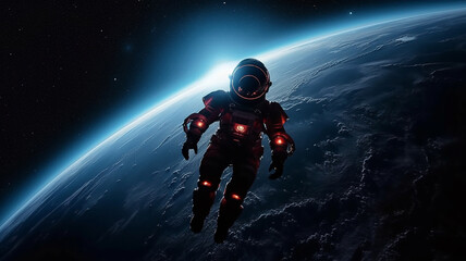 Space explorer or Astronaut floating in space with the World in the background. Generative Ai illustration