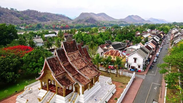 Aerial drone shots of Luang Prabang, Laos