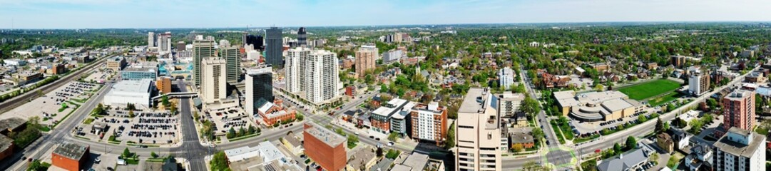 Aerial panorama of London, Ontario, Canada in spring
