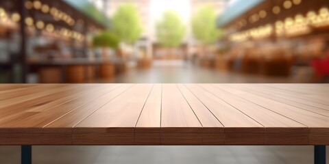 Empty top wooden table with supermarket blur background