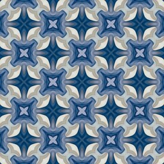 Seamless pattern with symmetrical pattern in blue and white tones
