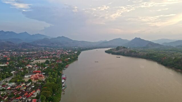 Aerial drone shots of Luang Prabang, Laos taken during sunset