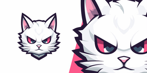 Illustrative Vector Graphic: Cute White Cat Head Logo Mascot for Sport and E-Sport Teams