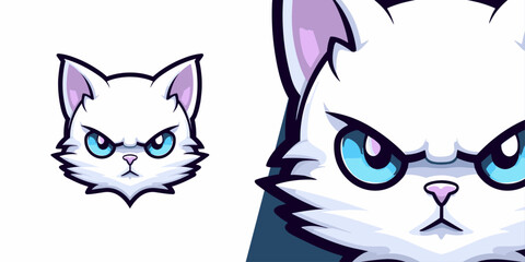 Sport and E-Sport Teams' Mascot: Cute White Cat Head Logo Illustration