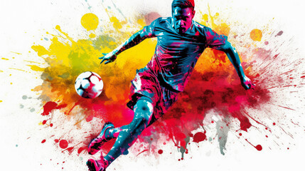 Background of football player watercolor splash image for a website or advertising media , Sport club , Triathlon clubs , Gym club , Created with Generative Ai Technology - obrazy, fototapety, plakaty