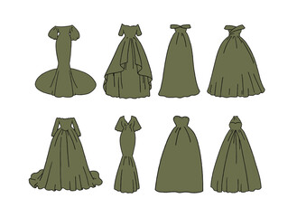 オリーブのドレスのイラストセット