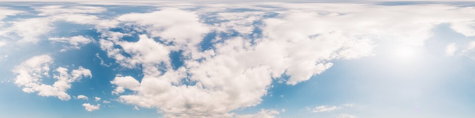 Blue summer sky panorama with Cumulus clouds. Seamless hdr spherical 360 panorama. Zenith or sky...