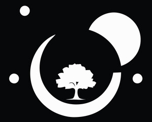 Black and white tree on the Yin Yang symbol - obrazy, fototapety, plakaty