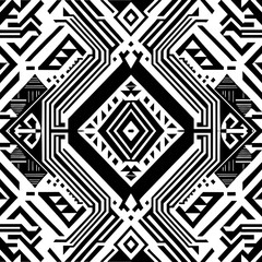 Geometric ethnic aztec seamless pattern in black and white colors.
