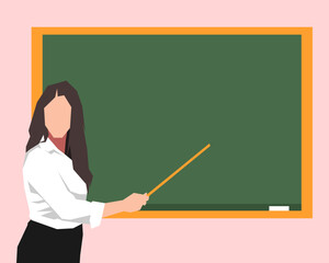 teacher teaching with chalkboard in classroom. the concept of education, learning, school, profession. for posters, banners, prints. flat vector illustration.