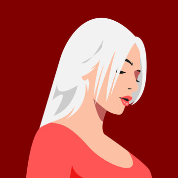 portrait of a beautiful woman with long straight white hair. side view. suitable for avatar, social media profile photo. vector graphic.