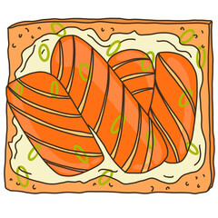 slice of a toast with salmon toppings