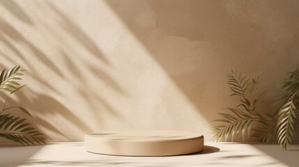 Blank beige curve concrete counter podium with texture.Generative AI