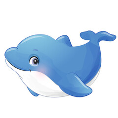 Cute dolphin sea animal watercolor illustration