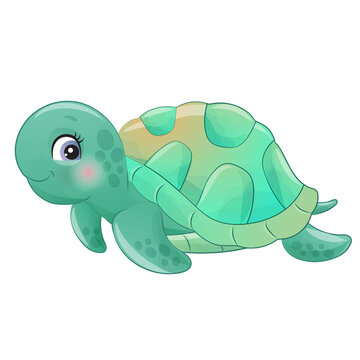 Cute sea turtle sea animal watercolor illustration