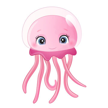 Cute jellyfish sea animal watercolor illustration