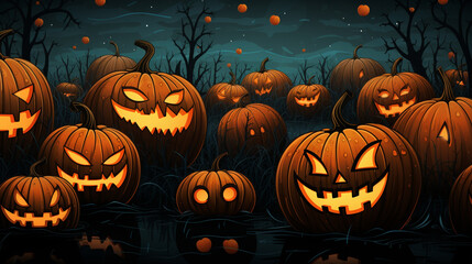 Generative ai creepy halloween pumpkins seamless pattern background