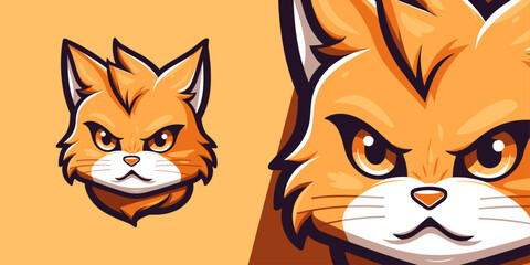Cute Orange Cat Head Logo: Dynamic Mascot for Sport and E-Sport Teams - Vector Illustration Graphic
