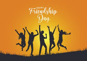 Happy father's day with dad and children walking back view. vector illustration designHappy international friendship day greeting card, back view of friends group. abstract vector illustration design