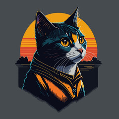 vintage retro cat Head vector illustration for t shirt design, banner, poster, sticker