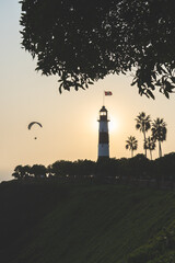 Marine Lighthouse (Faro de la Marina) during the Sunset in la Costa Verde (Green Coast) in Lima, Peru - 617832897