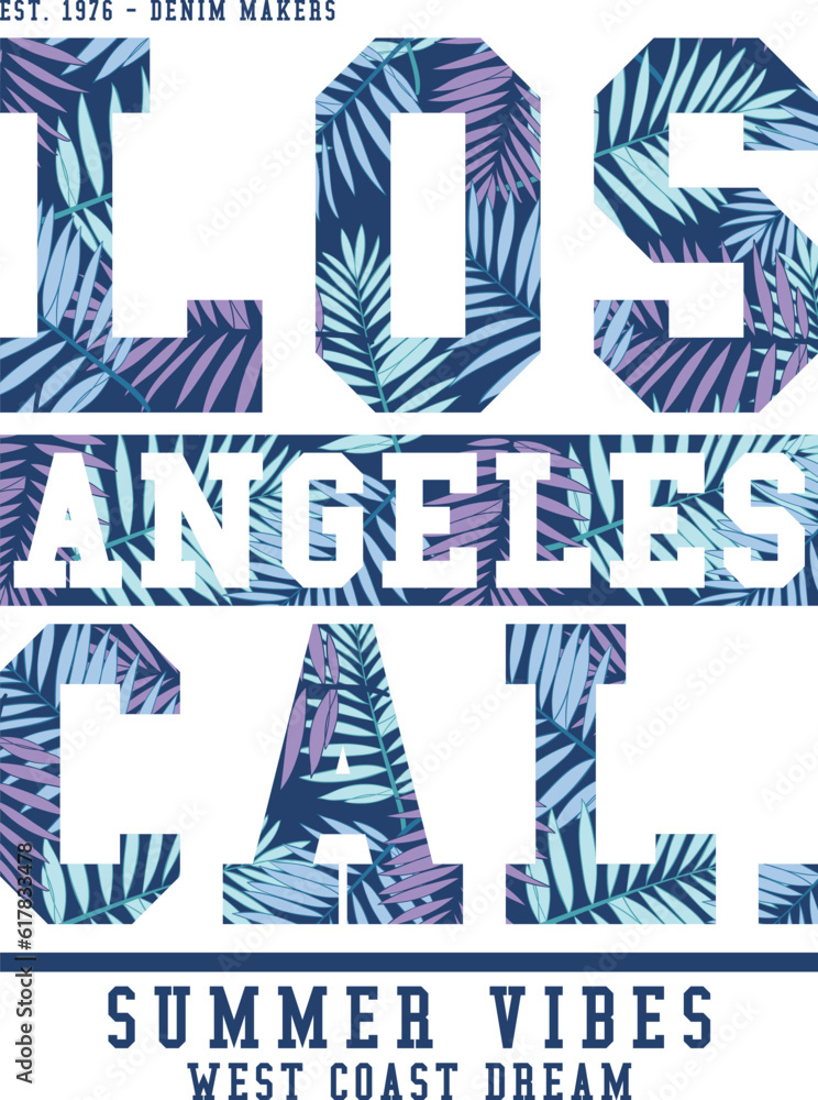 Poster tee print design with tropical texture and college font