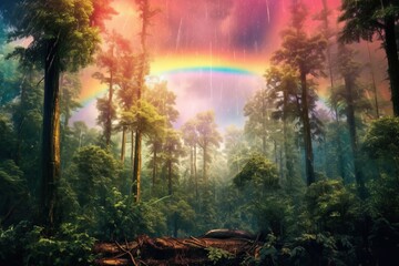 rainbow above a dense forest, generative ai