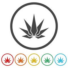 Cannabis marijuana abstract logo. Set icons in color circle buttons